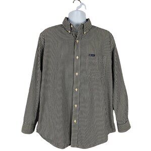 Chaps Est. 1978 Mens Long Sleeve White Gray Striped Button-Down Shirt Large